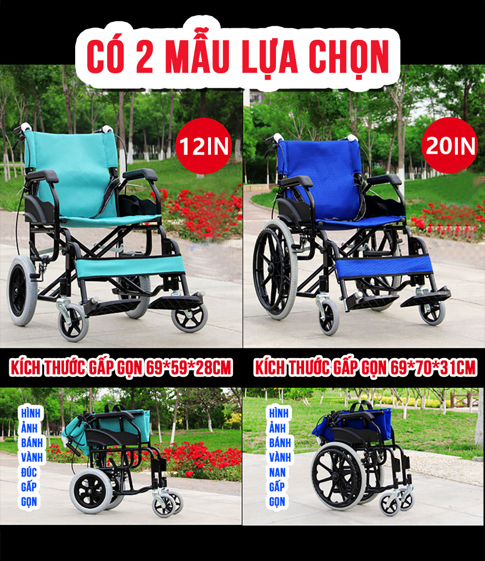Xe lăn gấp siêu nhẹ tiện dụng dành cho người già người khuyết tật TM091