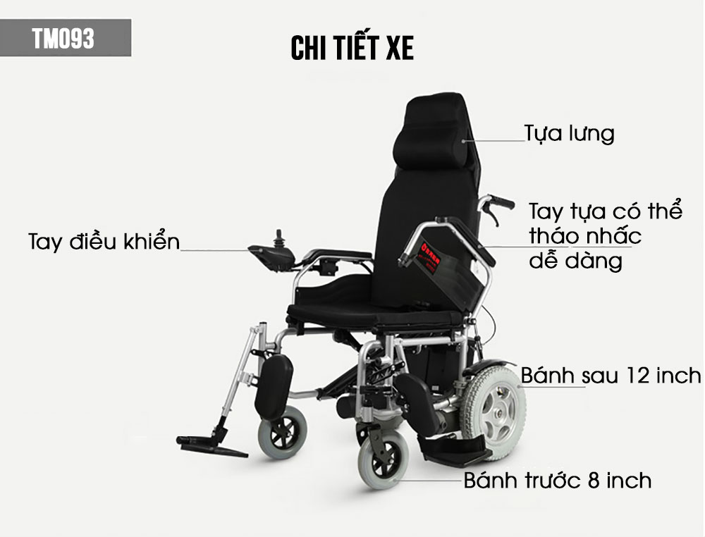 Xe lăn điện phục hồi chức năng dành cho người khuyết tật cao cấp TM093
