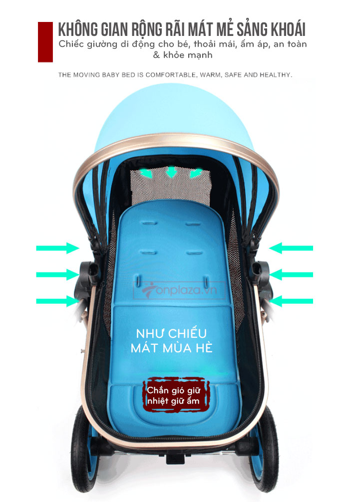 Xe đẩy đa năng màu nâu thời thượng dễ gấp giảm chấn an toàn cho bé XĐ023