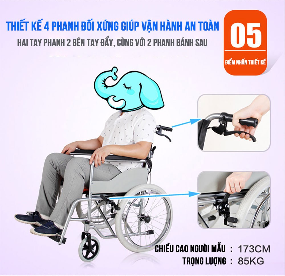 Xe lăn tay thao tác đơn giản thuận tiện cho người già người khuyết tật TM097