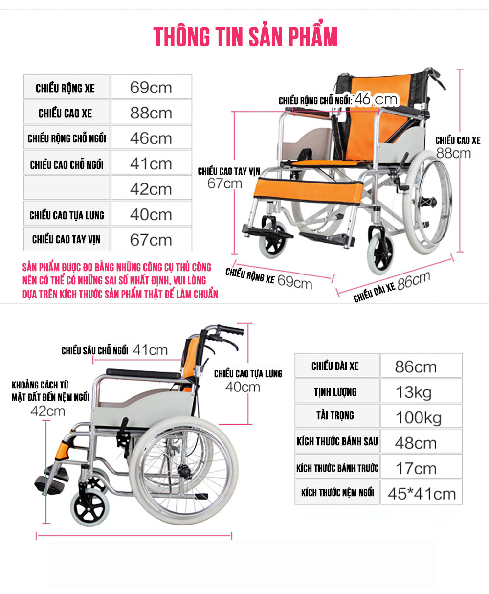 Xe lăn tay thao tác đơn giản thuận tiện cho người già người khuyết tật TM097