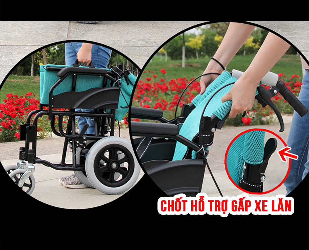 Xe lăn gấp siêu nhẹ tiện dụng dành cho người già người khuyết tật TM091
