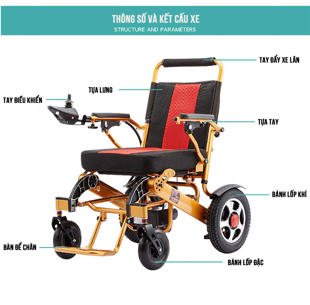 Xe lăn điện gấp tiện dụng kĩ thuật cao dành cho người già, người khuyết tật TM094