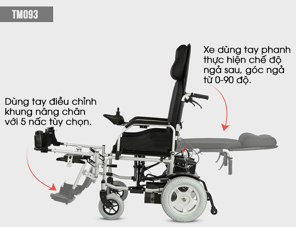 Xe lăn điện phục hồi chức năng dành cho người khuyết tật cao cấp TM093